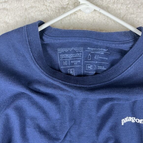 Patagonia long sleeve graphic t shirt‎ men Medium Logo On Back Navy Blue - Picture 3 of 5